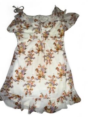 Jolt White Floral Ruffle-Trim Mini Dress